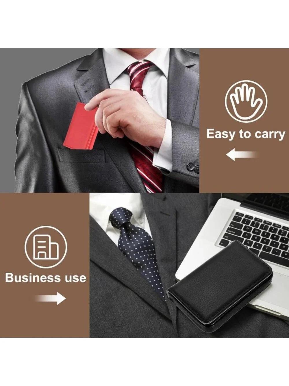 Stylish PU Leather Business Card Holder Case with Magnetic Closure for Men